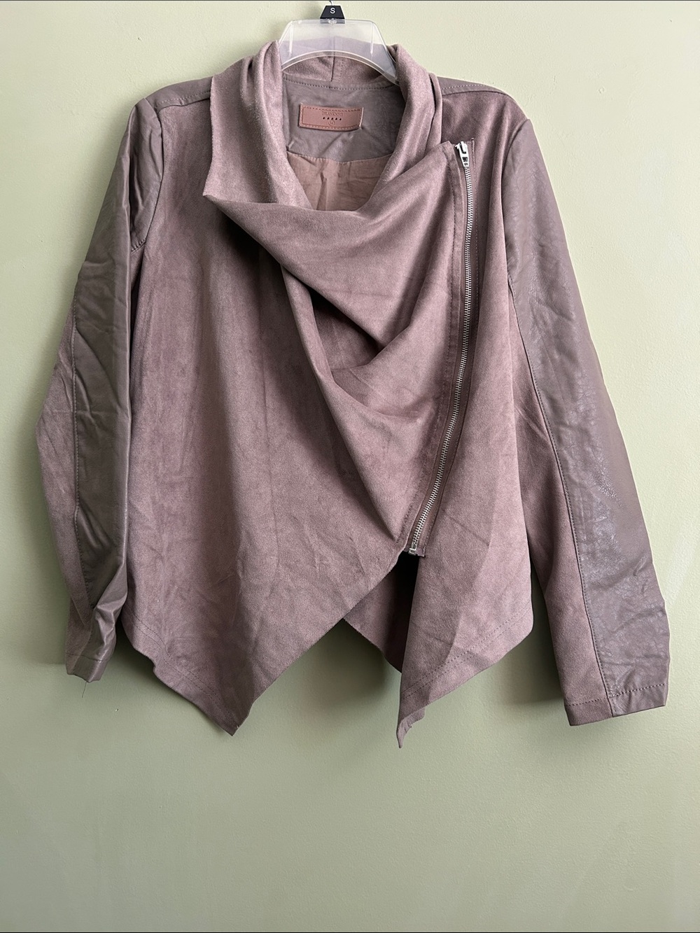 Blank NYC Taupe Draped Asymmetric Faux Suede Moto Jacket Size M